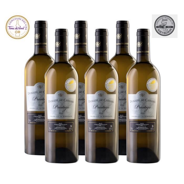 Domaine du Cassard Prestige - Blaye Côtes de Bordeaux Blanc- Médaille d’Argent au concours du sauvignon 2020 - Lot de 6 bouteilles