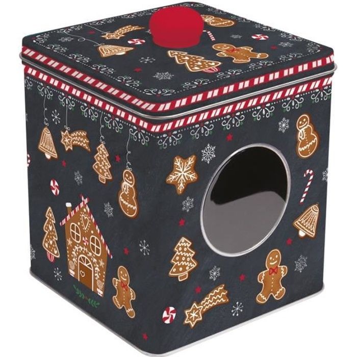 BOITE A BISCUITS EN METAL 13 X 13 X14,5 CM DECOR GINGERBREAD - EASYLIFE