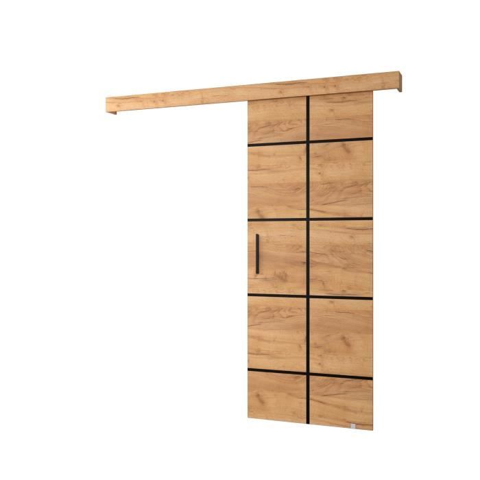 Ensemble Porte coulissante interieur avec rail AGRA III - Chêne doré + chêne doré + Poignée noir mat - 90x204cm Soft-Close