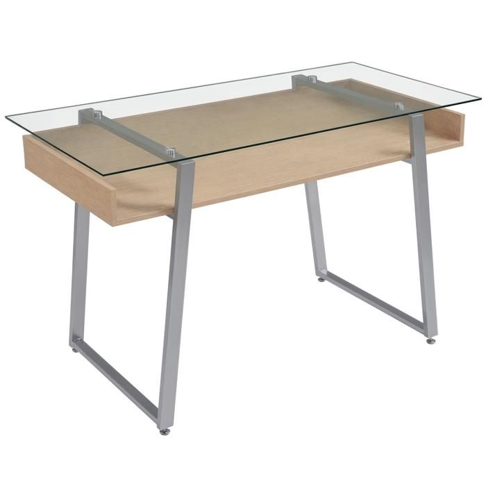 Bureau d'Ordinateur Table Informatique avec Plateau Verre Trempé Étagère de Rangement Support en Métal 120 x 60 x 74,5 cm
