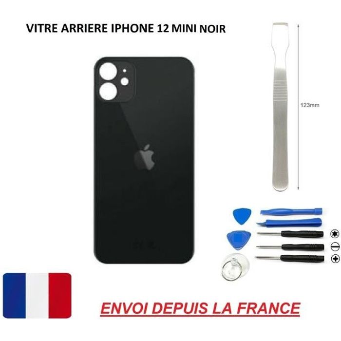 ITECHFRANCE® vitre arrière compatible IPHONE 12 MINI NOIR 5.4 qualité origine en verre, coque cache batterie double face Adhésif,MET