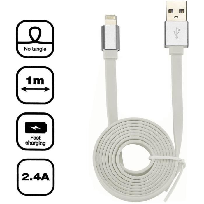 Câble USB Lightning pour Iphone 5/ 6 /7/8/ IPHONE X /IPhone XR/ iPhone XS / IPad - 1mètre