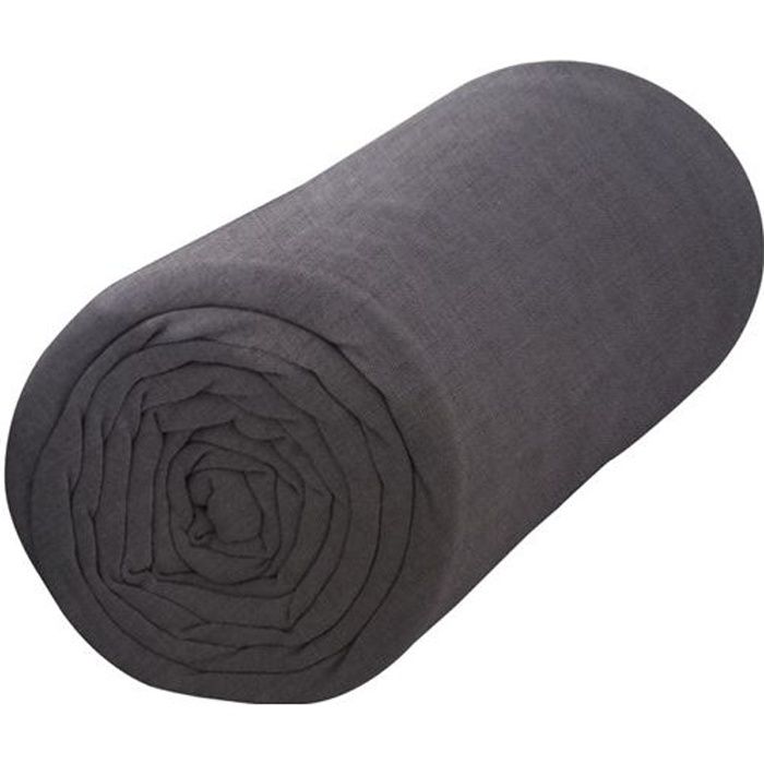 TODAY Drap Housse 140X190 2 personnes Jersey uni gris JERSEY TODAY