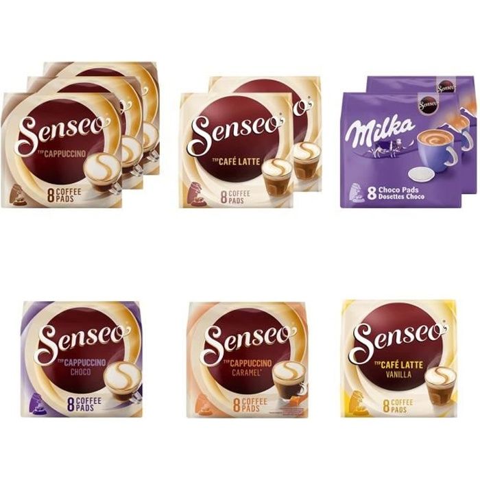 SENSEO Café Dosettes Assortiment 6 variétés Gourmands - Milka, Cappuccino, Latte - Lot de 80 dosettes