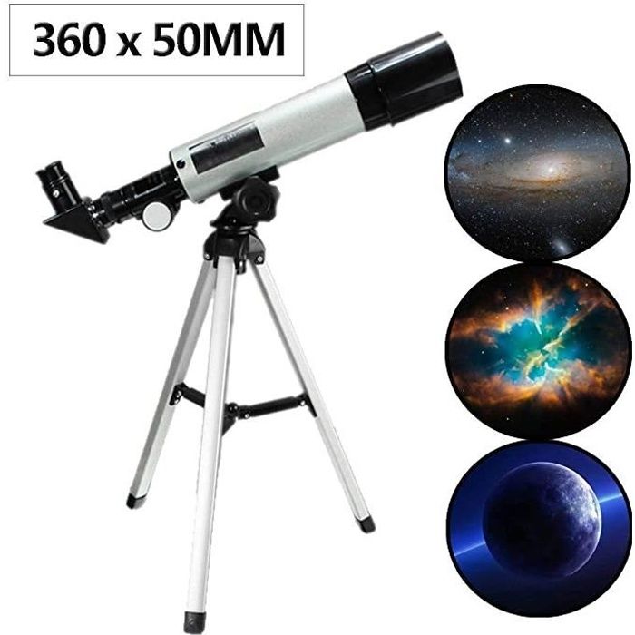 Télescope Astronomique Monoculaire Zoom HD 360/50 mm Extérieur avec Trépied Espace Réfracteur Astronomique pour Enfant Débutant
