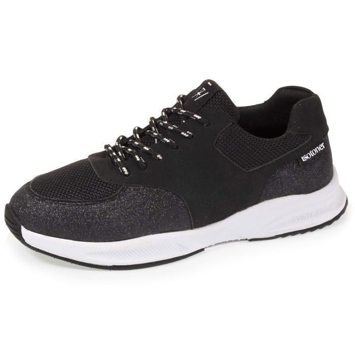 Isotoner Baskets mix matières noir femme