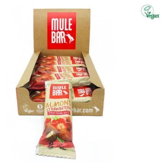 Barre protéinée Mulbar Vegan 42g : Amande - Fraise (25% protéines) (x15) - rouge/jaune/blanc - TU