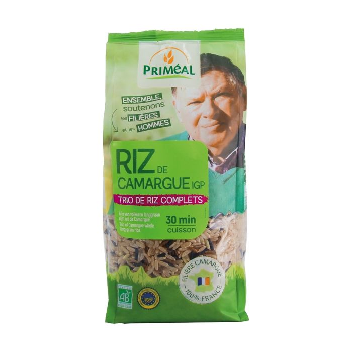 PRIMEAL - Trio de Riz de Camargue bio et equitable 500 g - longs et complets - Cuisson 30 min