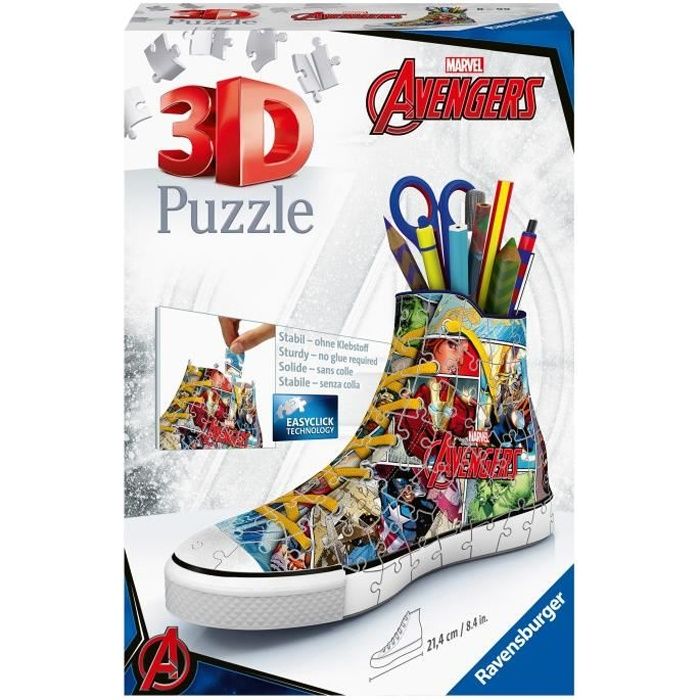 AVENGERS Puzzle 3D Sneaker - Ravensburger - Puzzle 3D enfant - sans colle - Pot à crayons 108 pièces - Dès 8 ans