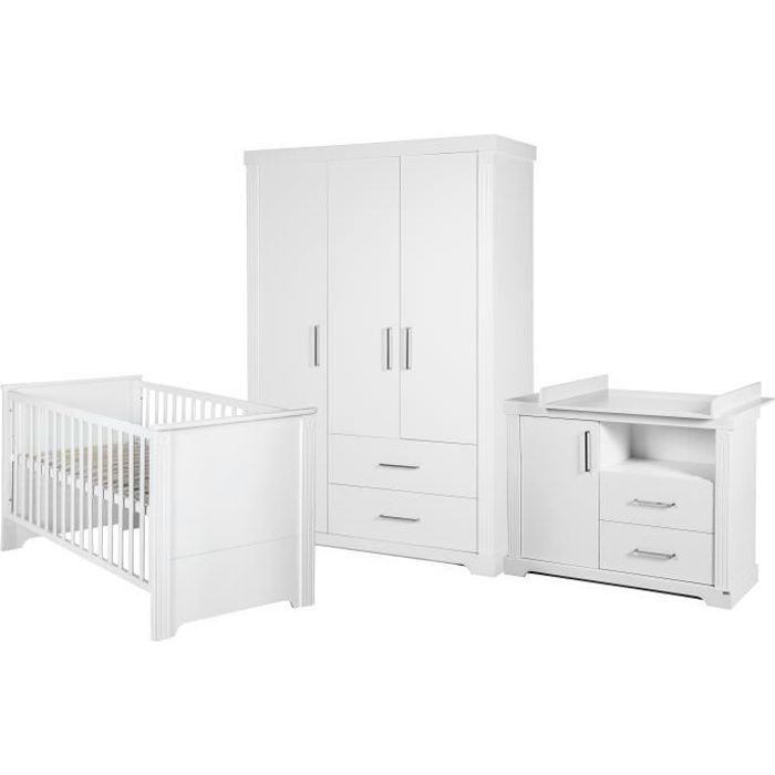 ROBA Ensemble chambre bébé 'Maxi', avec lit bébé 70x140 cm, commode à langer et armoire 3 portes, blanc