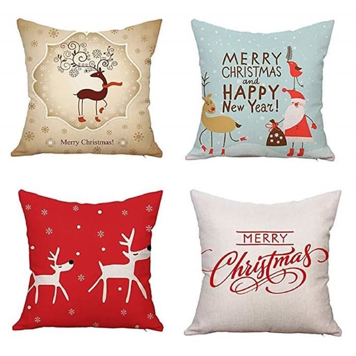 E 4PCS Taie d'oreiller Noël série Bonhomme de neige,Coton Doux en Lin Couvre-Lit Taie d'oreiller Canap¨&