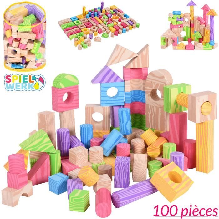 Blocs de construction XL 100 pièces Enfant cubes de construction brique sac Rangement Inclus Jouet Enfant Maison Mousse imagination