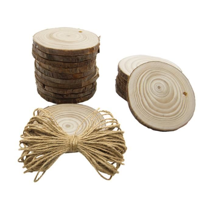 50 pièces tranches de pin diamètre 6 en bois décoration ronde de avec 10 corde de chanvre photographie jardin NAPPE DE TABLE