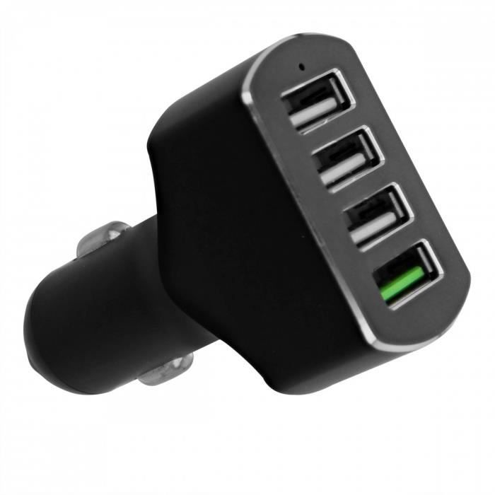 TNB Chargeur Allume-cigare 4 ports USB dont 1 QC 3.0 - noir/argent