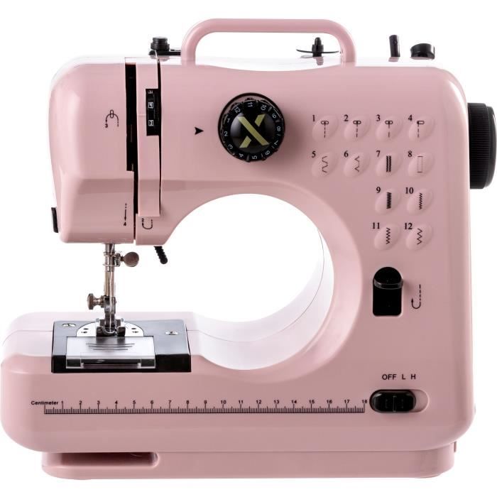 XLUMIX - LUMIX12/PGD- - Machine à coudre 12 programmes - 6 Watts - Ecran digital - Réglage tension fil - Vitesse réglable - Rose
