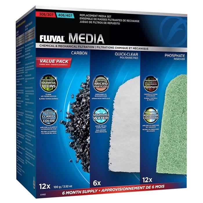 Comparer les prix de Filtre a air - filtre a eau Fluval - A1462 - 306/307 - 406/407 Lot de medias filtrants