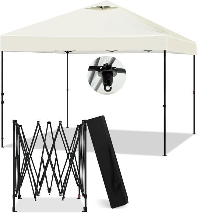 Tonnelle Jardin WOLTU 2x2m Pliante - 4 Parois Latérales - Imperméable UV - Hauteur Réglable - Beige