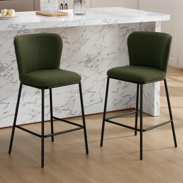 Wahson Tabouret de Bar Lot de 2 Tabouret de Bar Moderne avec Dossier Chaise Haute de Bar Confortable pour Cuisine Lin Vert