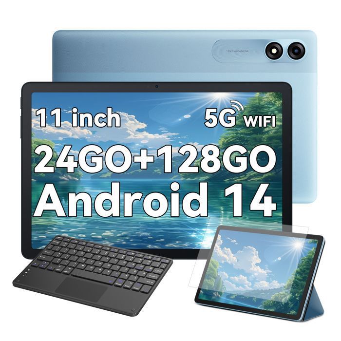 Blackview Tab 90 Tablette Tactile 10.92 1080P FHD Android 14 RAM 24Go ROM 128Go/SD 1To 8200mAh(10W) Dual SIM Bleu Avec Clavier K1