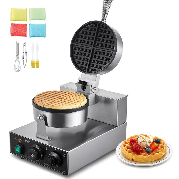 Gaufrier à Cornet de Glace Commercial 1230 W-VEVOR-avec Contrôle de la Température et du Temps-Restaurant Boulangerie Snack Bar