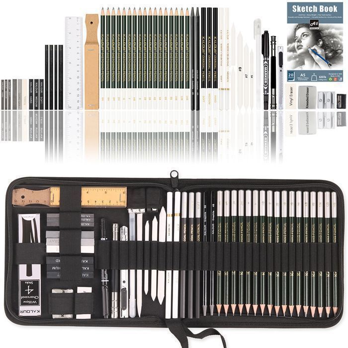 Crayon Dessin Professionnel 41PCS Crayons Croquis (avec 1 Carnet à Dessin)Crayons Dessin Crayons De Fusains Pour Dessin