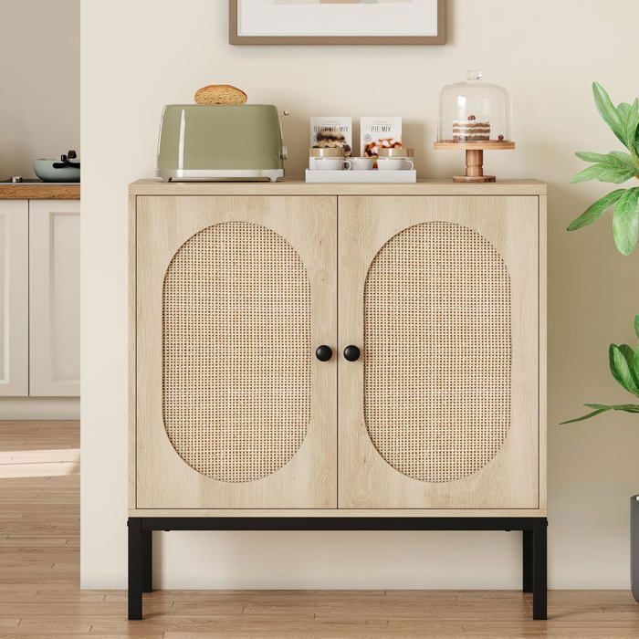 BUFFET - BAHUT - 2 portes - Bois - buffet bas 80 x 40 x 80 cm - Chêne beige