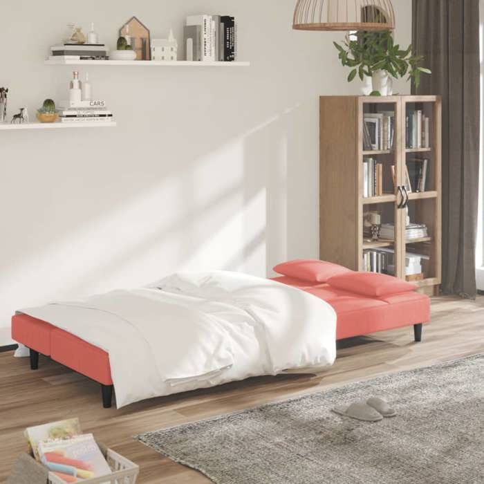 Remise CLIC-CLACCanapé Lit Convertible  à 2 places avec deu x  oreillers Rose Velours JILIMAISON2025 15719614