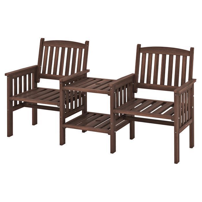 GIANTEX Banc de Jardin en Bois de Sapin pour 2 Personnes 1 Table et 2 Fauteuils avec Accoudoirs Trou pour Parasol de 5 cm GIANTEX Banc de Jardin en Bois de Sapin pour 2 Personnes 1 Table et 2 Fauteuils avec Accoudoirs Trou pour Parasol de 5 cm