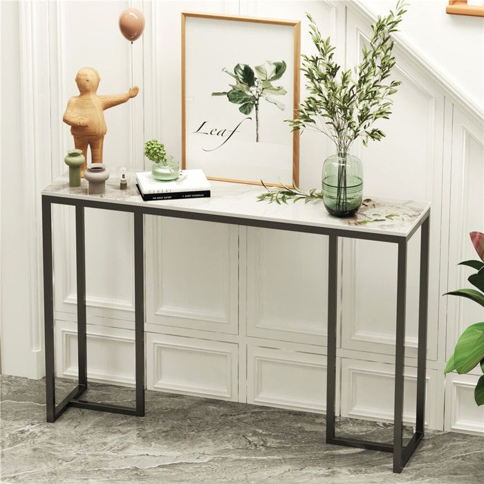 Console Meuble Entrée en Marbre - Table Console Blanche Scandinave Meuble d’Entrée Bout de Canapé Noir - 100x30x78.5 cm Jade Blanc