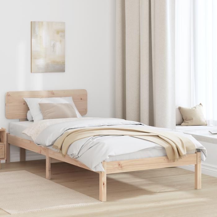 Lit simple Adulte Cadre de lit avec Tête de Lit - SOLOMON - 90x190 cm en bois de pin massif JILLS 99345