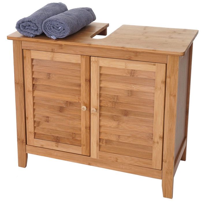 Meuble sous-lavabo salle de bains HWC-B18 Armoire Bambou ~60x67x30cm