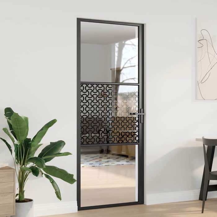 Porte intérieure - vidaXL - Verre trempé - Aluminium - Noir - 83 x 201.5 cm