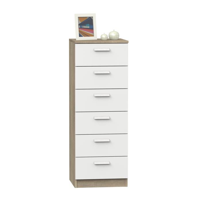 Commode chambre à coucher Chiffonier à 6 tiroirs coloris Chêne Cambrien/Blanc - Longueur 40x Profondeur 40 x Hauteur 110 cm Commode chambre à coucher Chiffonier à 6 tiroirs coloris Chêne Cambrien/Blanc - Longueur 40x Profondeur 40 x Hauteur 110 cm