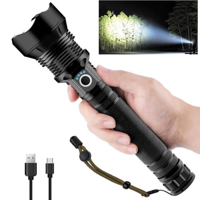 Lampe torche - ULISEM - LED 600000 lumens - Rechargeable USB Type-C - XHP70.2 - 10000 mAh