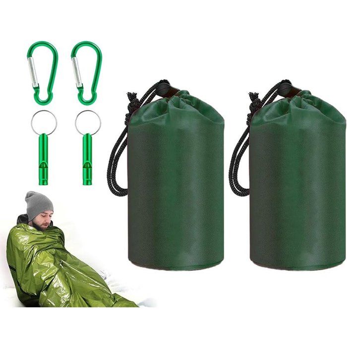 Anlising 2 Sacs De Couchage Survie – Alu, 210x120cm, Sifflet, Mousqueton, Léger, Pour Camping, Rando, Urgence