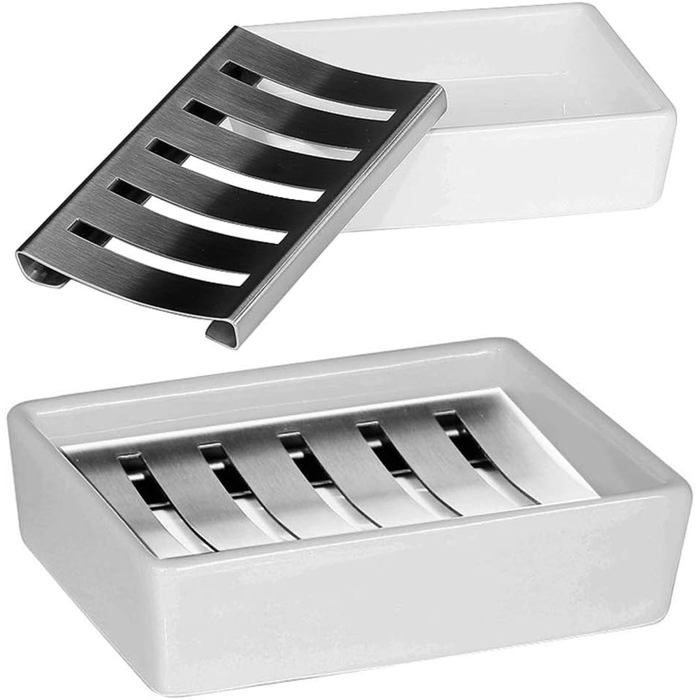 Porte-savon en céramique rectangulaire détachable pour salle de bain - Blanc