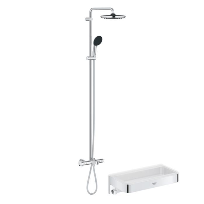 Grohe Colonne bain douche thermostatique Vitalio Start System chromé + Panier douche Start Cube