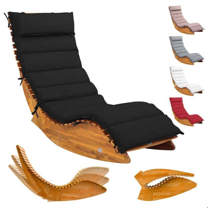 CASARIA® Chaise longue à bascule JAVA avec housse anthracite bois dacacia certifié FSC® pliable transat jardin Sauna