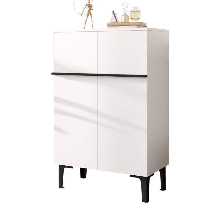 Meuble à chaussures moderne à 2 portes avec étagères réglables Meuble dentrée gain de place 95×60×345 cm Blanc