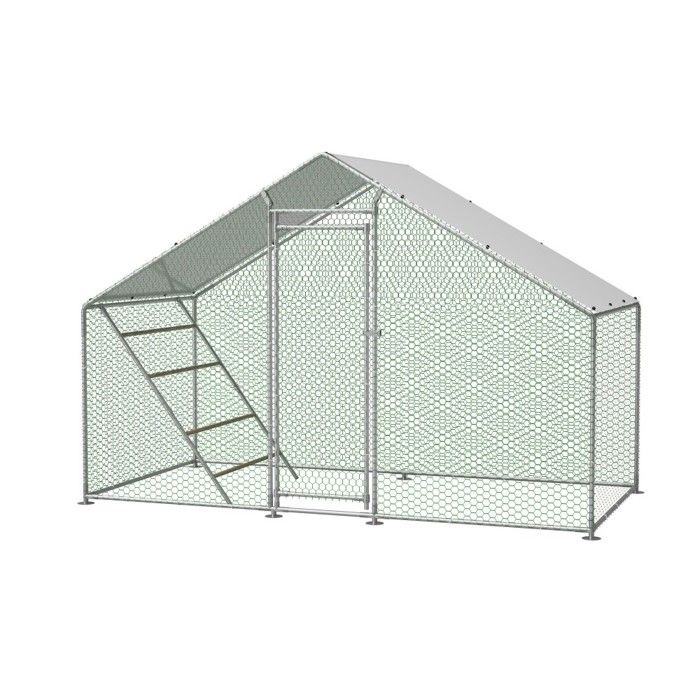 Comparer les prix de Poulailler Résistant 303x157x200cm avec Enclos et Échelle Sécurité Intempéries Gris Argent pour Volailles