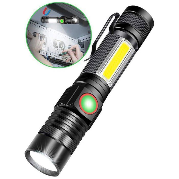 Lampe torche LED rechargeable - MICH - 3 en 1 - Aimant zoom - Étanche - COB 4 modes - Rechargeable USB