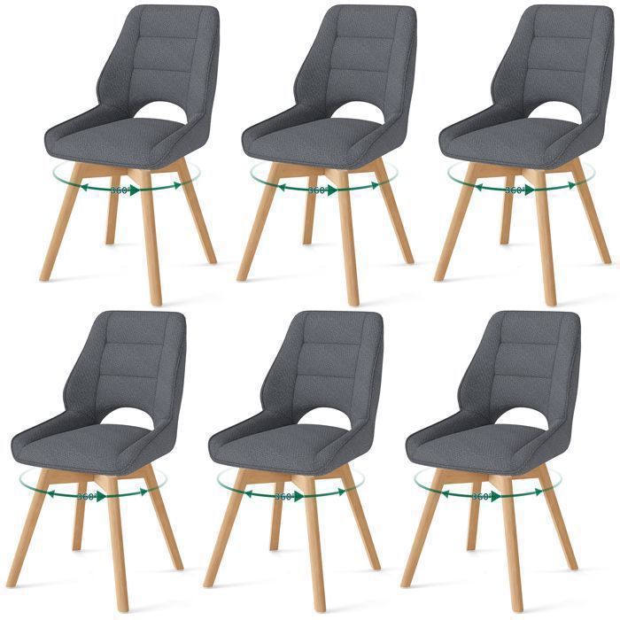 WAFTING Lot de 6 Chaises de Salle à Manger Pivotante Chaise de Cuisine Scandinave Pieds en bois massif Gris Foncé