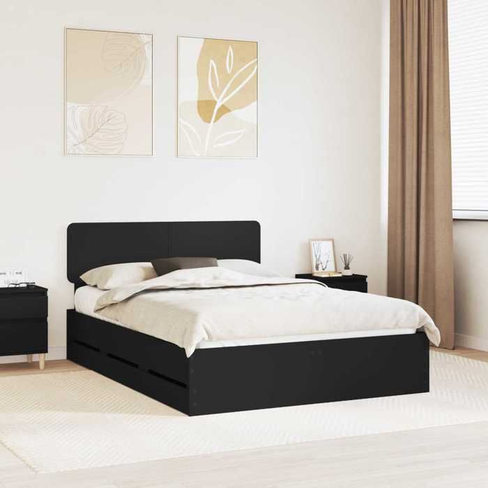 Noir Cadre de lit moderne SARAZYJ Lit chambre avec tiroir Noir 150 x 200 cm Bois Ingénierie E4049