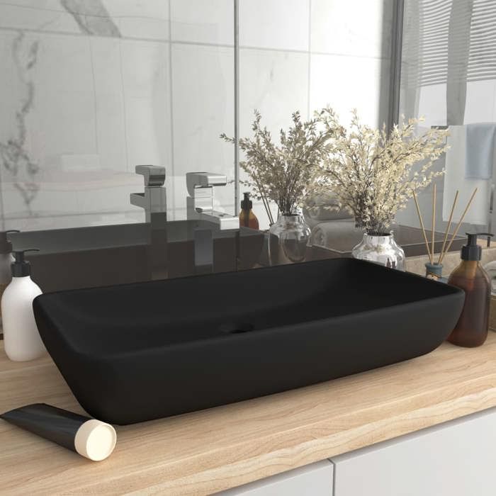 BURKE@ Noir Lavabo de luxe rectangulaire Noir mat 71x38 cm Céramique 17.56 kg Haute qualité A1350