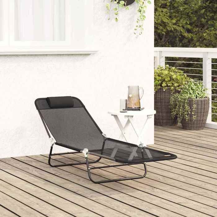 Promo 2026 Chaise longue de jardin 1 pcSHIELD Fauteuil long de piscinearrière cour pliante 182x55x855cm Textilène 182x55x