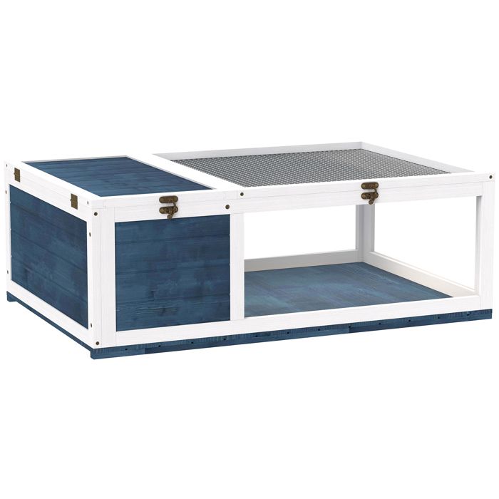 LIA Maison enclos cage habitat pour petit animal tortues avec 2 espaces 91 x 60 5 x 32 cm bois massif bleu