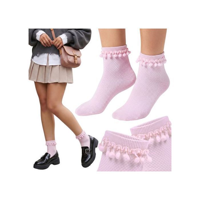 Chaussettes pour femmes à pompons chaussettes hautes roses 37-42