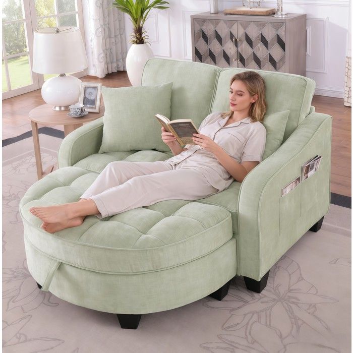 Canapé convertible 2-en-1 cyan avec ottoman de rangement bois d’eucalyptus tissu respirant 132x129x93 cm