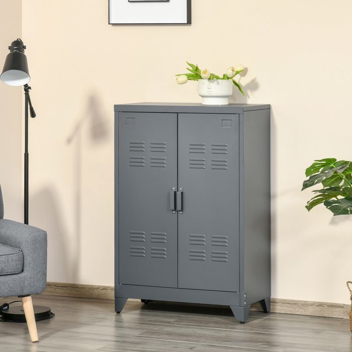Armoire métallique industrielle 2 portes pour maison et garage 75 x 33 x 110 cm gris