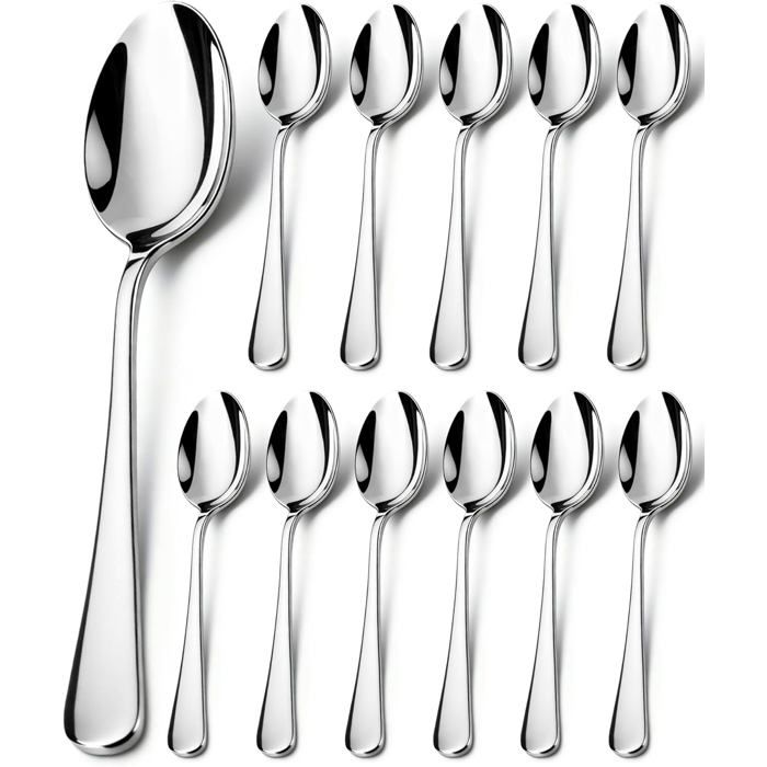 12 cuillères à soupe en acier inoxydable 20 cm bord rond lavables au lave-vaisselle. Idéales pour maison hôtel resta - Argent-a